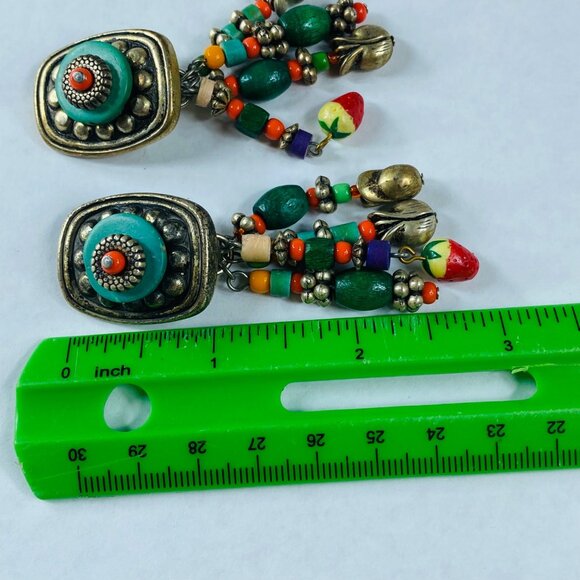 BOHO Clip On Earrings Dangles Multicolor Vintage Women Retro Jewelry Ethnic - Picture 3 of 16